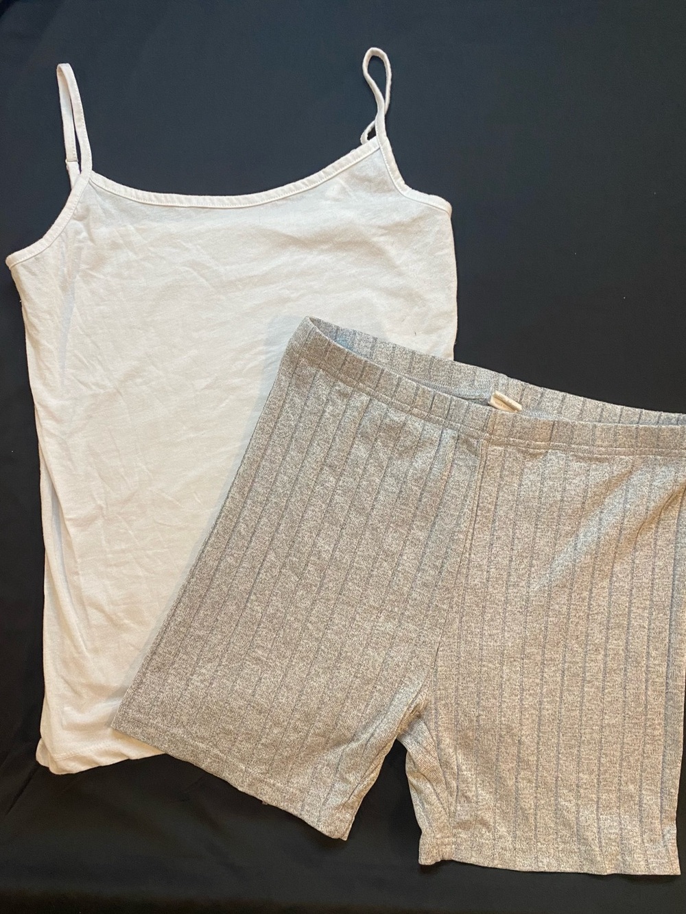Women’s Ribbed Lounge Shorts and White Camisole Set